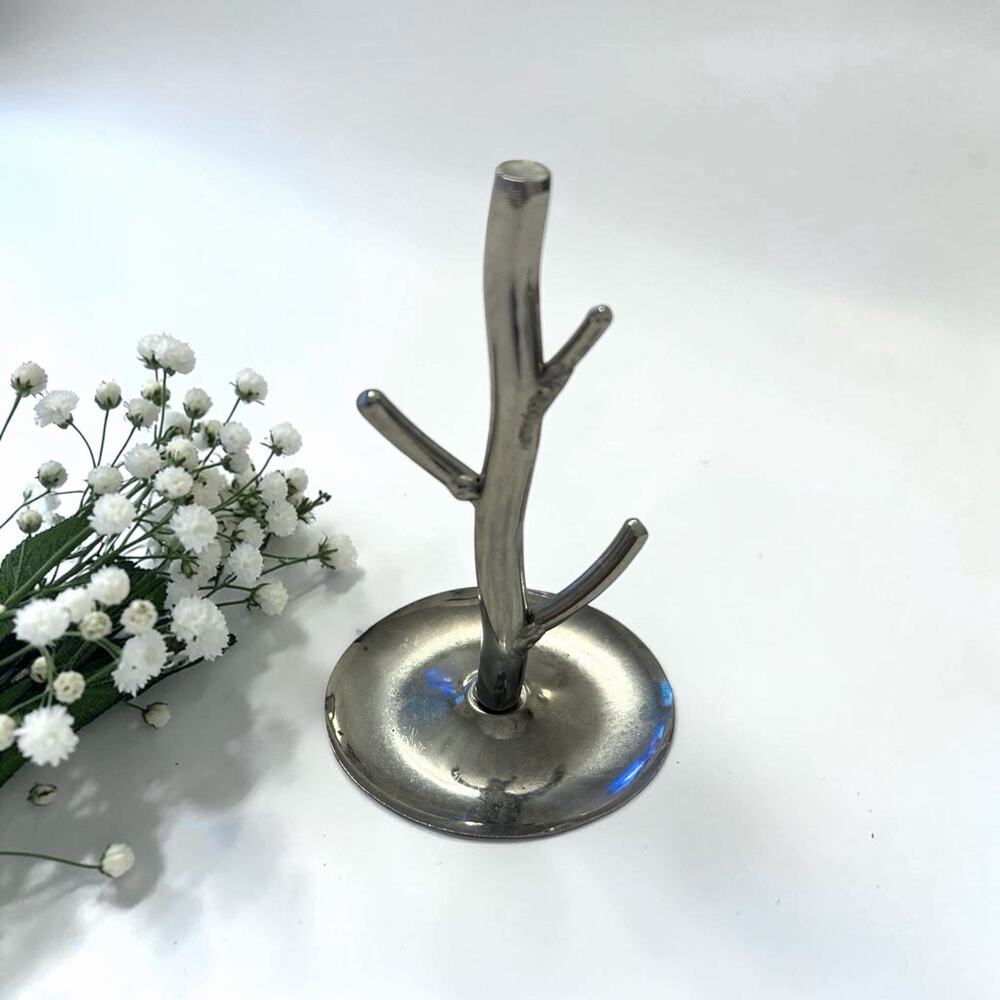 Vintage Jewelry Tree Holder Metal Silver Chrome Ring Dish 3” 3701/66